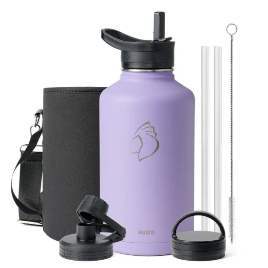 Buzio Trio Series Water Bottle with 3 Lids and Sleev 1.9L - Purple